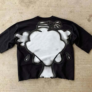 100% Cotton Mens Loose Fit Printed Oversized Black High Street T-shirt Solid Short Sleeve Casual Quick Dry Breathable - Product Image 2