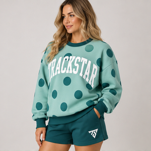 Women's Pale Aqua Jumbo Dot Varsity Crew Neck 2-Piece <b>Shorts</b> <b>Set</b> Custom Casual Sportswear - Product Image 3
