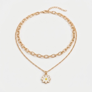 Collier pendentif fleur de marguerite plaqué or, chaîne à maillons, bijoux floraux vintage naturels pour femme, cadeau de fête - Product Image 3