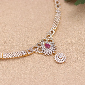 Ruby CZ <b>Necklace</b> Set 22K Gold Plated Brass Adjustable Bridal Jewelry Elegant Women <b>Necklace</b> - Product Image 2