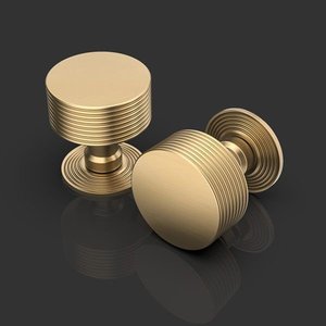 Pomo cilíndrico de latón dorado cepillado con superficie redonda lisa y diseño de barril sólido para gabinetes de cocina modernos y armarios - Product Image 3