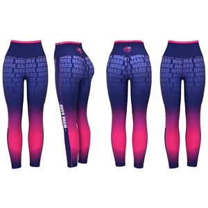 Leggings de yoga de cintura alta con degradado, estampado por sublimación de longitud completa, con texto de motivación lateral, de poliéster elástico en cuatro direcciones - Product Image 1