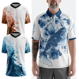 เสื้อโปโลคอวีสำหรับตกปลา แบบซับลิเมชั่น คุณภาพสูงสำหรับผู้ชาย เสื้อเจอร์ซีย์สำหรับตกปลาแบบซับลิเมชั่นสำหรับผู้ชาย - Product Image 1