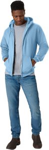 Sweat-shirt à capuche zippé pour homme en polaire bleu ciel clair avec cordon de serrage et poches kangourou - Product Image 3