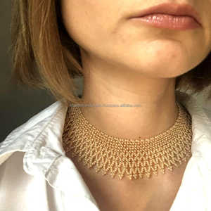 Collier ras du cou brodé de perles de verre faites à la main de luxe bijoux en perles pour vêtements de mariée, soirées, - Product Image 1