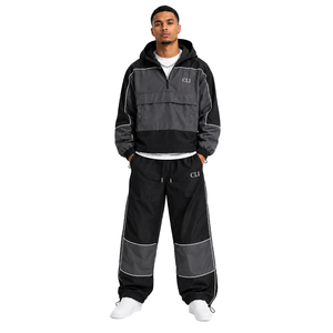 Contrast Piping <b>Half</b> <b>Zip</b> Pullover Windbreaker Tracksuit Custom Logo Utility Pocket Hooded <b>Jacket</b> & Wide-Leg Pants Bulk Supplier - Product Image 1