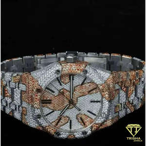 Montre pour homme en acier inoxydable, personnalisée, style hip-hop, bicolore, sertie de diamants Moissanite VVS - Product Image 2