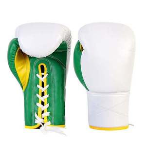 <b>White</b> Green Yellow Leather <b>Boxing</b> <b>Gloves</b> Lace Up Breathable Professional <b>Boxing</b> Gear Adults 14 Years & Up - Product Image 6