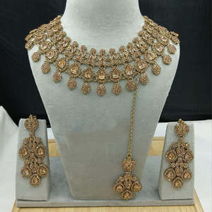 Collar de Gargantilla con Diseño de Perlas de Rubí, Diamantes de Imitación y Cristales, Patrón de Gota de Agua, Dorado, Elegante y Moderno, para Regalo de Boda - Product Image 1