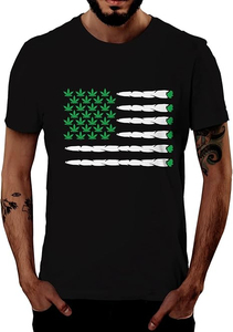 T-shirt noir à manches courtes pour homme, imprimé drapeau américain et feuille de cannabis, coupe classique, col rond, jersey décontracté, tee-shirt graphique, pour tous les jours - Product Image 3