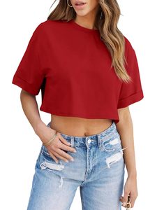 T-shirt court pour femme, protection solaire, matière coton polyester respirante, anti-transpiration, écologique, sans couture - Product Image 6