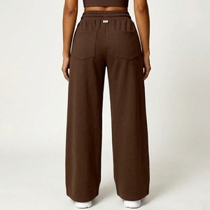 Pantalon large taille haute pour femme de haute qualité, avec cordon élastique, fluide, en tissu extensible et doux, coupe décontractée, minimaliste - Product Image 5