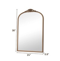 Miroir mural vintage en métal cintrée, cadre décoratif doré orné, anti-explosion, pour salon, chambre et décoration intérieure de luxe