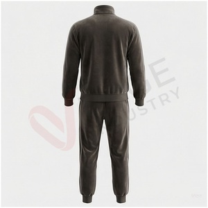 Ensemble de survêtement gris pour homme, manches longues, col montant, fermeture éclair sur le devant, couleur unie, respirant, décontracté, pour l'automne, coupe classique - Product Image 2