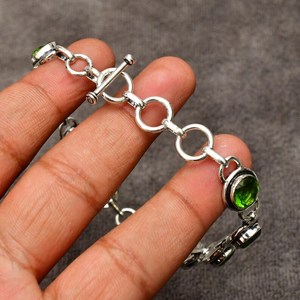 Peridot Gemstone <b>Bracelet</b> Handmade 925 Sterling Silver Jewelry 7 Inch <b>Birthstone</b> Gift For Women Unique Elegant Design - Product Image 2