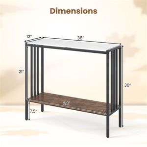 Tavolo Console Industriale Moderno a 2 Livelli con Piano in Pietra Sinterizzata, Paracolpi Antiscivolo, Piedini Regolabili, Design Stabile - Product Image 4