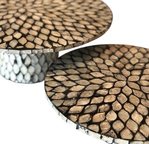 Splendid mother of pearl <b>cake</b> <b>stand</b>, black patterned seashell plate <b>set</b>, ideal for high end hospitality settings - Product Image 4