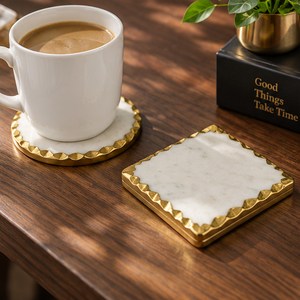 Juego de 2 posavasos redondos y cuadrados de ágata estándar de latón AK, posavasos de mármol de ágata único para Decoración de mesa/artículo de cocina - Product Image 1