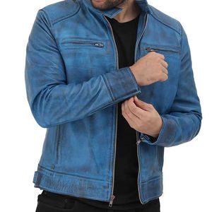 Veste en cuir slim fit pour homme fabriquée en usine au Pakistan, col montant, haute qualité, style streetwear, service OEM, tendance - Product Image 4