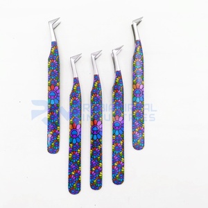 Pinzas de Precisión para Extensión de Pestañas RMI, con Recubrimiento de Papel, Punta Dentada Plateada de 45 Grados, Tipo Bota Rusa, 10 mm, Acero Inoxidable - Product Image 1