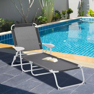 Sdraio Pieghevole Regolabile Grigio Scuro con Braccioli a 4 Posizioni per Patio, Spiaggia o Terrazza - Product Image 2