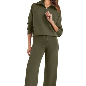 Women's Tracksuits Olive Green 2 Piece Knitted <b>Set</b> Full Sleeve Stand Collar Zipper Top Jogger Pants Casual Wear Women Tracksuits - Product Image 5