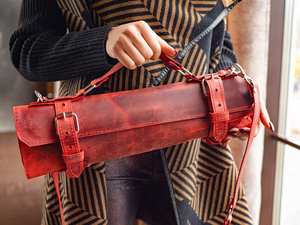 Étui à couteaux en cuir pliable pour chef, idéal pour les voyages, excellent sac de rangement pour outils de cuisine LKR-0291 - Product Image 3