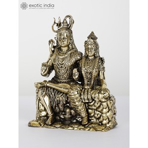 Statue en laiton de Shiva Parvati de 4,2 pouces, geste de bénédiction, sculptures de plusieurs tailles pour la décoration de la maison et du temple - Product Image 3