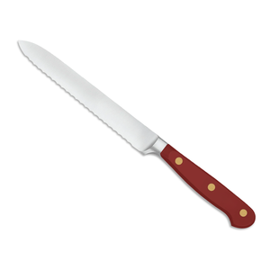Couteau de cuisine professionnel à lame dentelée de 5 pouces avec manche riveté bordeaux, lame en acier inoxydable pour pain, fruits, tomates - Product Image 3