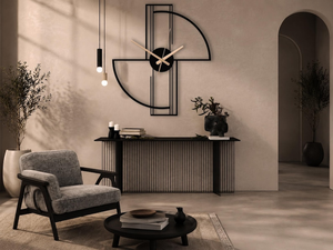 Reloj de Pared Moderno de Metal, Diseño Geométrico Abstracto de Medio Círculo, Reloj Decorativo Contemporáneo, Decoración de Pared Interior de Lujo para el Hogar - Product Image 2