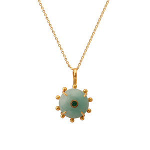 Natural Amazonite Pendant <b>Necklace</b> Green Round Gemstone Gold Plated Bohemian Cross Shape <b>Statement</b> Charm Jewelry for Women - Product Image 1