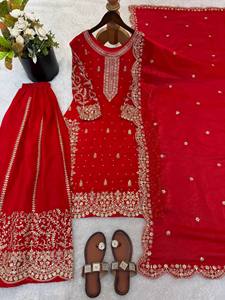 Costume traditionnel indien pakistanais pour femmes, brodé, avec dupatta, coupe ample, longueur au sol, tenue de mariage - Product Image 6