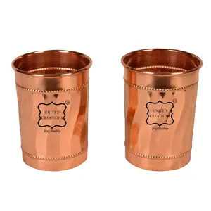 Copo de cobre puro de alta qualidade da Índia para água potável com desenho de ondas e logotipo personalizado copo de 300 ml