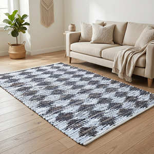 <b>Large</b> Chevron Recycled Leather Area Rug for Living Room Mid Century Modern Scandinavian & Contemporary Home - Product Image 2