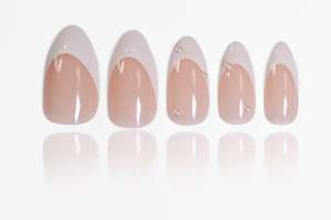 Uñas Postizas Francesas Elegantes con Estampado Dorado, 24 Piezas, ABS, Punta Lechosa Nude Mediana, Forma Almendrada, Longitud Personalizada, Fábrica OEM/ODM - Product Image 3
