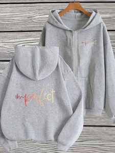 Sudaderas clásicas con cremallera completa para mujer, sudaderas de lana personalizadas con logotipo, sudaderas de lana en blanco. - Product Image 3