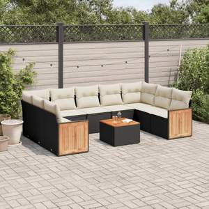 Ensemble de canapés de jardin noir et crème, meubles en rotin d'extérieur avec coussins en mousse haute densité, design contemporain imperméable - Product Image 3