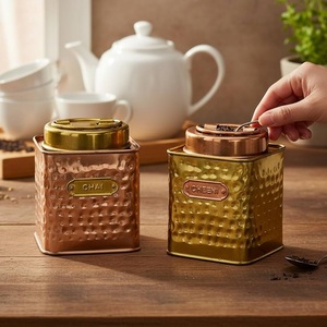 Premium Stainless Steel Tea <b>Tin</b> Box Airtight Metal Tea Storage Canister Elegant Copper Finish Kitchen Organizer for Tea and Coff - Product Image 6
