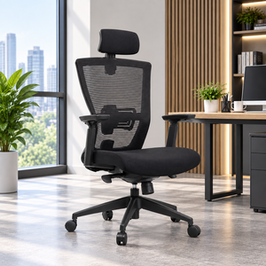 Chaise de bureau ergonomique en maille KINSHA CVA-01 avec appui-tête fixe, accoudoirs réglables, réglage pivotant électrique pour usage domestique et commercial - Product Image 1
