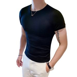 <b>Men's</b> Orange Short Sleeve O-Neck Regular Fit Casual Knitted <b>T</b>-<b>Shirt</b> <b>Striped</b> 100% Cotton Breathable Color Blocked Digital - Product Image 5