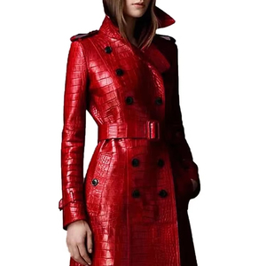 Manteaux en cuir de vachette longs et élégants pour femmes, en peau de mouton véritable rouge, style classique, pour l'hiver – Vente en gros - Product Image 1