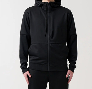 Men's Black Full <b>Zip</b> <b>Hooded</b> Tracksuit Set Solid Color Breathable Polyester Casual Sportswear Regular Fit Autumn Wear - Product Image 6