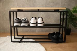 Modern <b>Shoe</b> Rack <b>Bench</b> Dual Tier <b>Storage</b> Organizer Comfortable Seating Top Space Saving Design Strong Frame Entryway Solution - Product Image 4