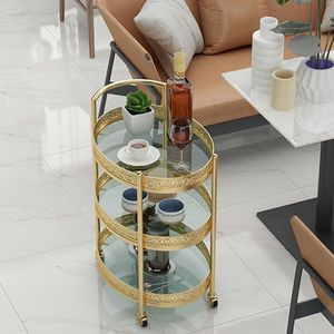 Chariot de service moderne en fer finition or avec étagères en verre et roulettes, pour bar, cuisine, salle à manger, rangement de boissons et organisation - Product Image 6