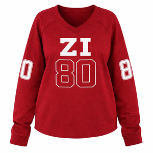 Sweat-shirt Athlétique Rétro USA à Col en V et Manches Raglan pour Femme, avec Impression Numérique OEM, Vente en Gros - Product Image 2