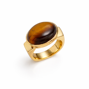 Tiger Eye Statement <b>Ring</b> <b>Brass</b> Handmade Oval Cabochon Brown Gemstone <b>Ring</b> for Women Gift Shopping - Product Image 1