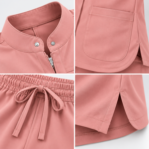 Women Pink Scrub Set Short Sleeve Top With <b>Pockets</b> And Elastic Waist Pants Hospital Uniforms For Medical <b>Staff</b> - Product Image 4