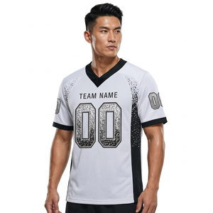 Camiseta de Fútbol Americano Gris Personalizada – Nombre y Número del Equipo Personalizados, Camisa Deportiva con Ribete Negro - Product Image 1
