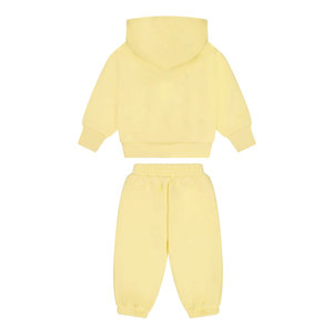 Conjunto de Sudadera con Capucha Amarilla para Bebés Niñas, Manga Larga, Corte Holgado Informal, Color Sólido, Traje Deportivo de Algodón para Primavera, Bebés y Niños Pequeños - Product Image 1