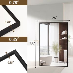 Specchio da Bagno Rettangolare con Cornice in Metallo Nero 26x38 Pollici, Montaggio a Parete - Product Image 5